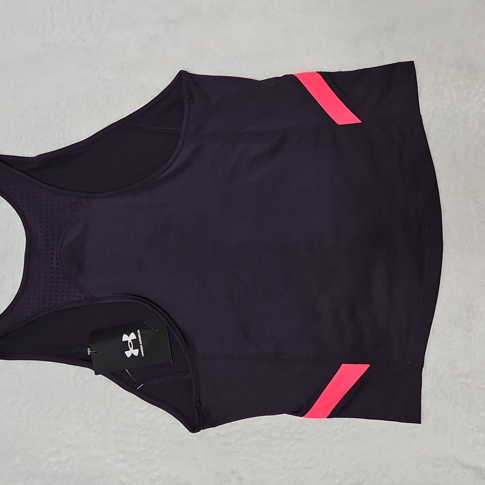 Under Armour Deep Purple Tank Top with Bold Neon Pinkish Coral Accents - Picture 5 of 8